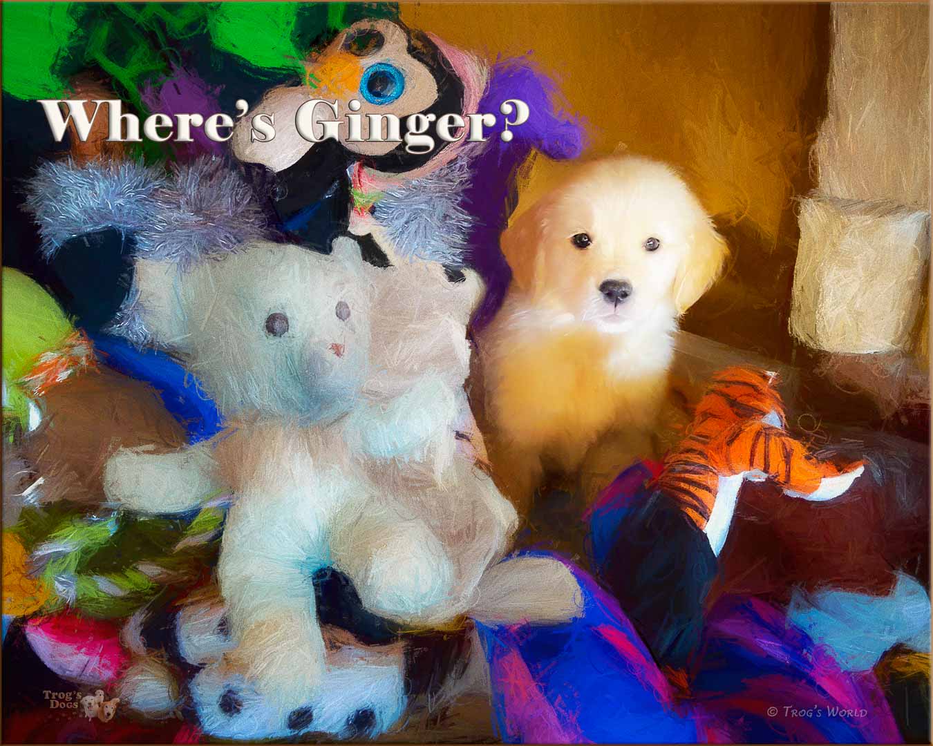 Golden Retriever Puppy in her pile of toys