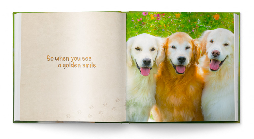 Two pages from Golden Smiles children's book featuring Trog's Dogs